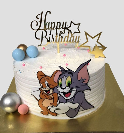 GulBakes cartoon theme cake featuring Tom and Jerry decorations for a personalized birthday celebration